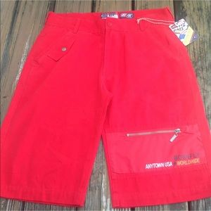 BF Born Fly Red Corduroy Long Board Shorts Sz 34 Bermuda Testarossa Anytown USA